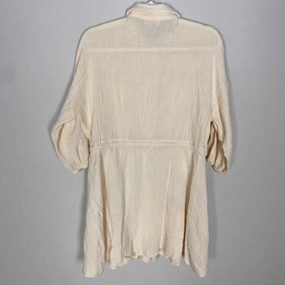 Pink Lily Slub Cotton Gauze Button Front Belted Mini Shirt Dress Womens Small - Picture 5 of 6